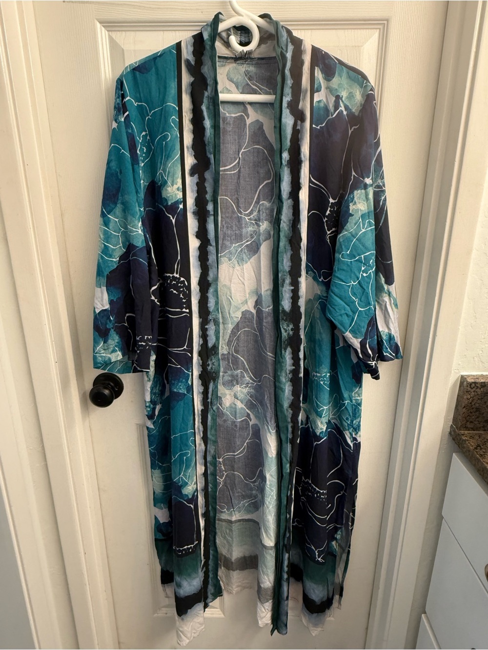 Teal Floral Open Front Kimono Jacket